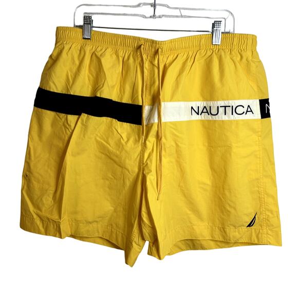 Nautica Swim Shorts Trunks Mens Size XL Nautical Logo 6" Yellow Black White - Picture 1 of 4